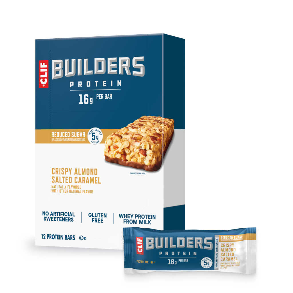CLIF BUILDERS Crispy Almond Salted Caramel Protein Bar, Reduced Sugar