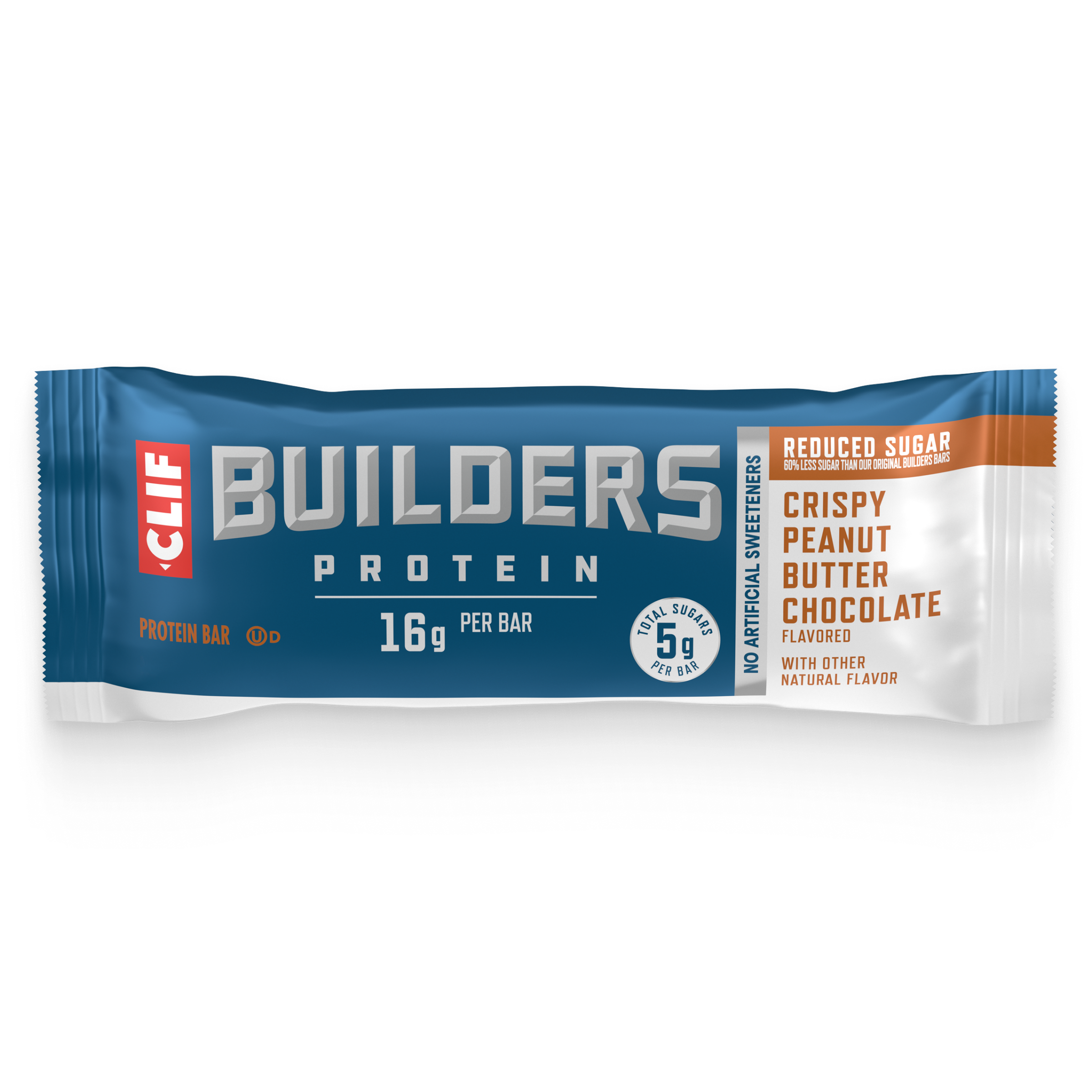 CLIF BUILDERS Crispy Peanut Butter Chocolate Flavored Protein Bar, Reduced Sugar