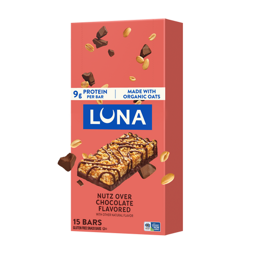 LUNA Bar Nutz Over Chocolate Flavor Gluten Free Snack Bars, Non-GMO Protein Bars